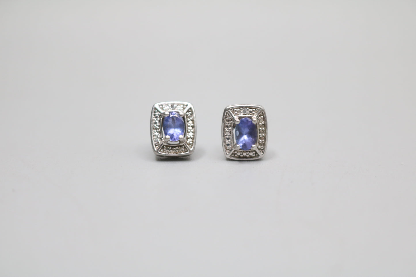 Silver Rectangular Earrings with Indigo Stones