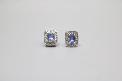 Silver Rectangular Earrings with Indigo Stones