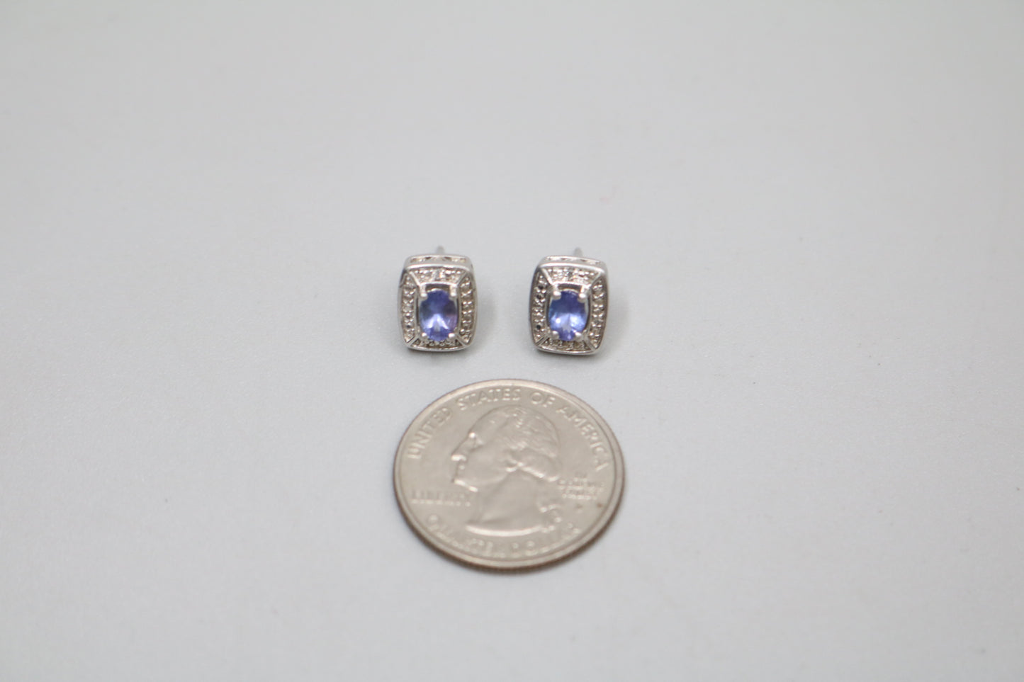 Silver Rectangular Earrings with Indigo Stones