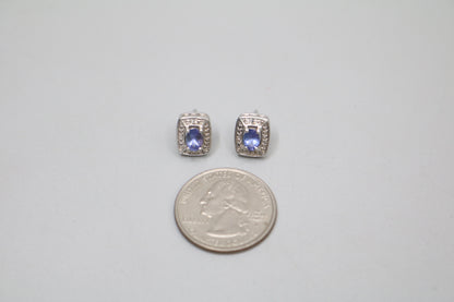 Silver Rectangular Earrings with Indigo Stones