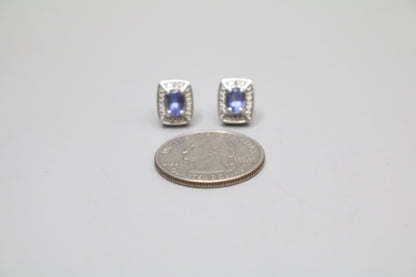 Silver Rectangular Earrings with Indigo Stones