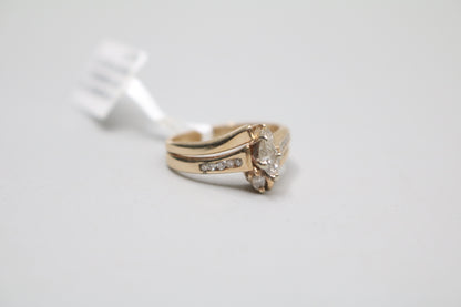 14K Yellow Gold Bypass Marquise Diamond Engagement Ring (Size 5 1/2)