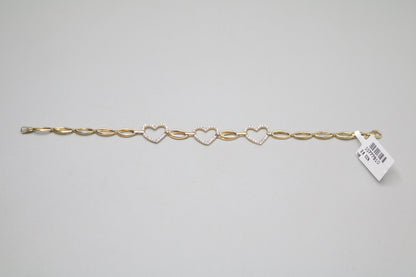 14K Yellow Gold Heart and Oval Bracelet with Clear Stones (Size 17)