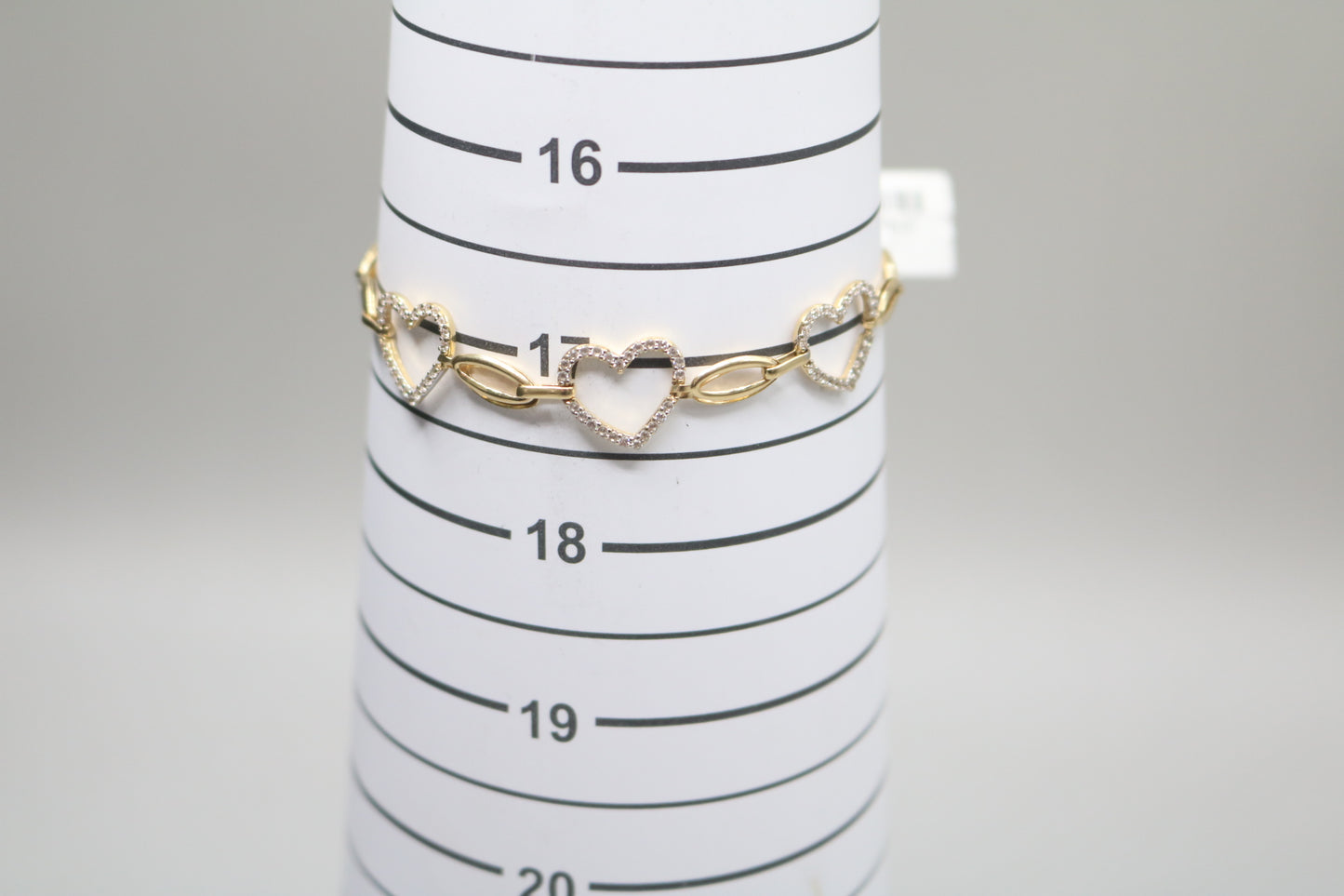 14K Yellow Gold Heart and Oval Bracelet with Clear Stones (Size 17)