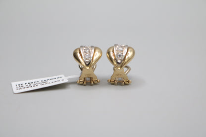 14K Two Tone Gold Acorn Earrings with Clear Stones