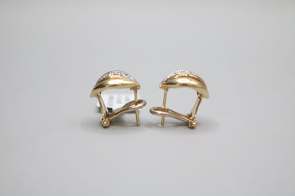 14K Two Tone Gold Acorn Earrings with Clear Stones