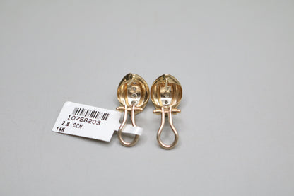 14K Two Tone Gold Acorn Earrings with Clear Stones