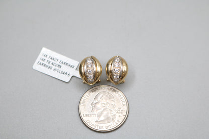 14K Two Tone Gold Acorn Earrings with Clear Stones