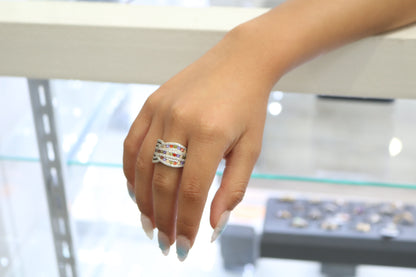 Sterling Silver Bypass Multicolor Ring (Size 7 3/4)