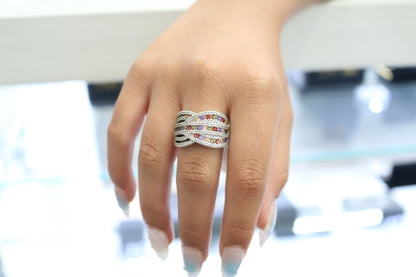 Sterling Silver Bypass Multicolor Ring (Size 7 3/4)
