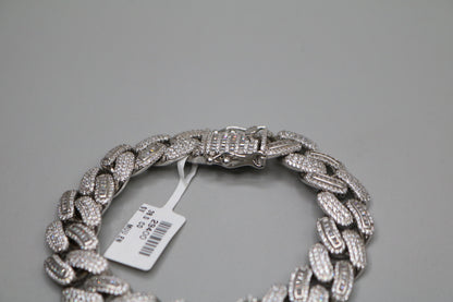 Sterling Silver Cuban Bracelet with Clear Stones (8.25 Inches)