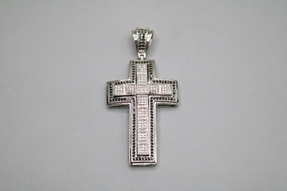 Sterling Silver Cross Charm with Clear and Black Stones