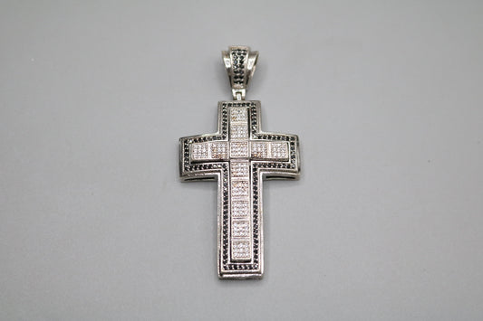 Sterling Silver Cross Charm with Clear and Black Stones