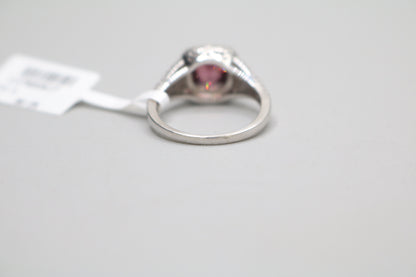 Sterling Silver Ring with Pink and Clear Stones (Size 7)