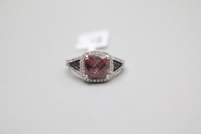 Sterling Silver Ring with Pink and Clear Stones (Size 7)