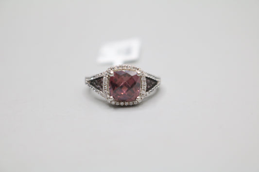 Sterling Silver Ring with Pink and Clear Stones (Size 7)