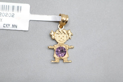 14K Yellow Gold Girl W/ Pigtails Birthstone Charm (1.0 Grams)