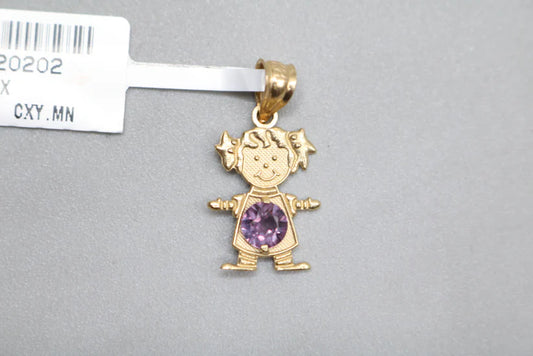14K Yellow Gold Girl W/ Pigtails Birthstone Charm (1.0 Grams)