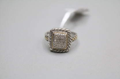 Effy Sterling Silver and 18K Cluster Diamond Ring (Size 7)