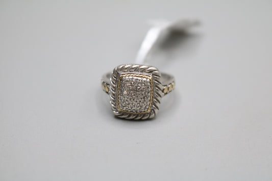 Effy Sterling Silver and 18K Cluster Diamond Ring (Size 7)