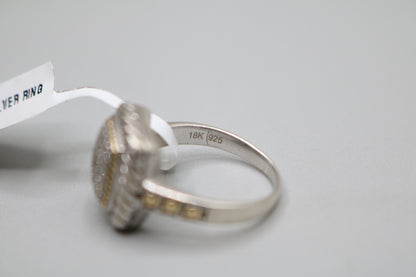 Effy Sterling Silver and 18K Cluster Diamond Ring (Size 7)