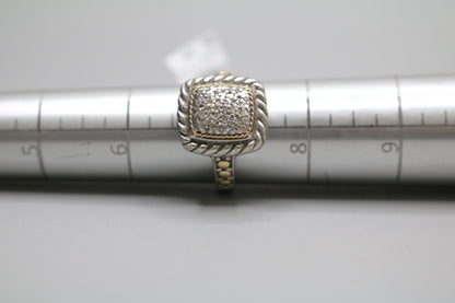 Effy Sterling Silver and 18K Cluster Diamond Ring (Size 7)