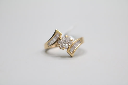 14K Yellow Gold Diamond Bypass Cluster Ring (Size 4 1/2)