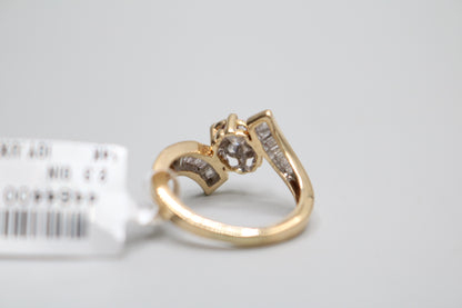 14K Yellow Gold Diamond Bypass Cluster Ring (Size 4 1/2)