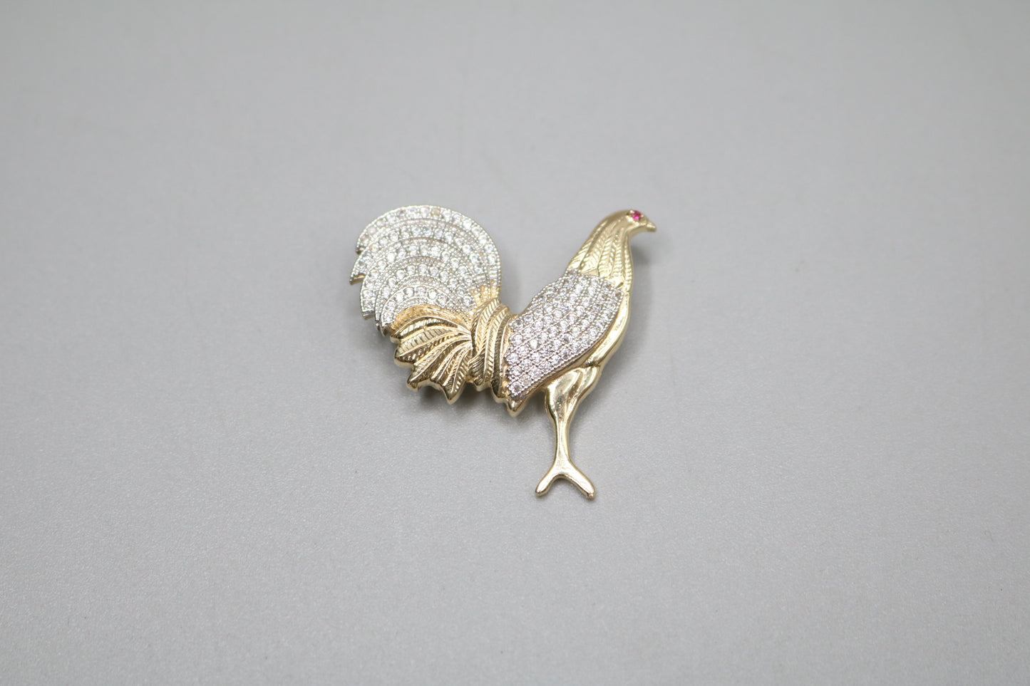 14K Yellow Gold Rooster Charm with Clear Stones