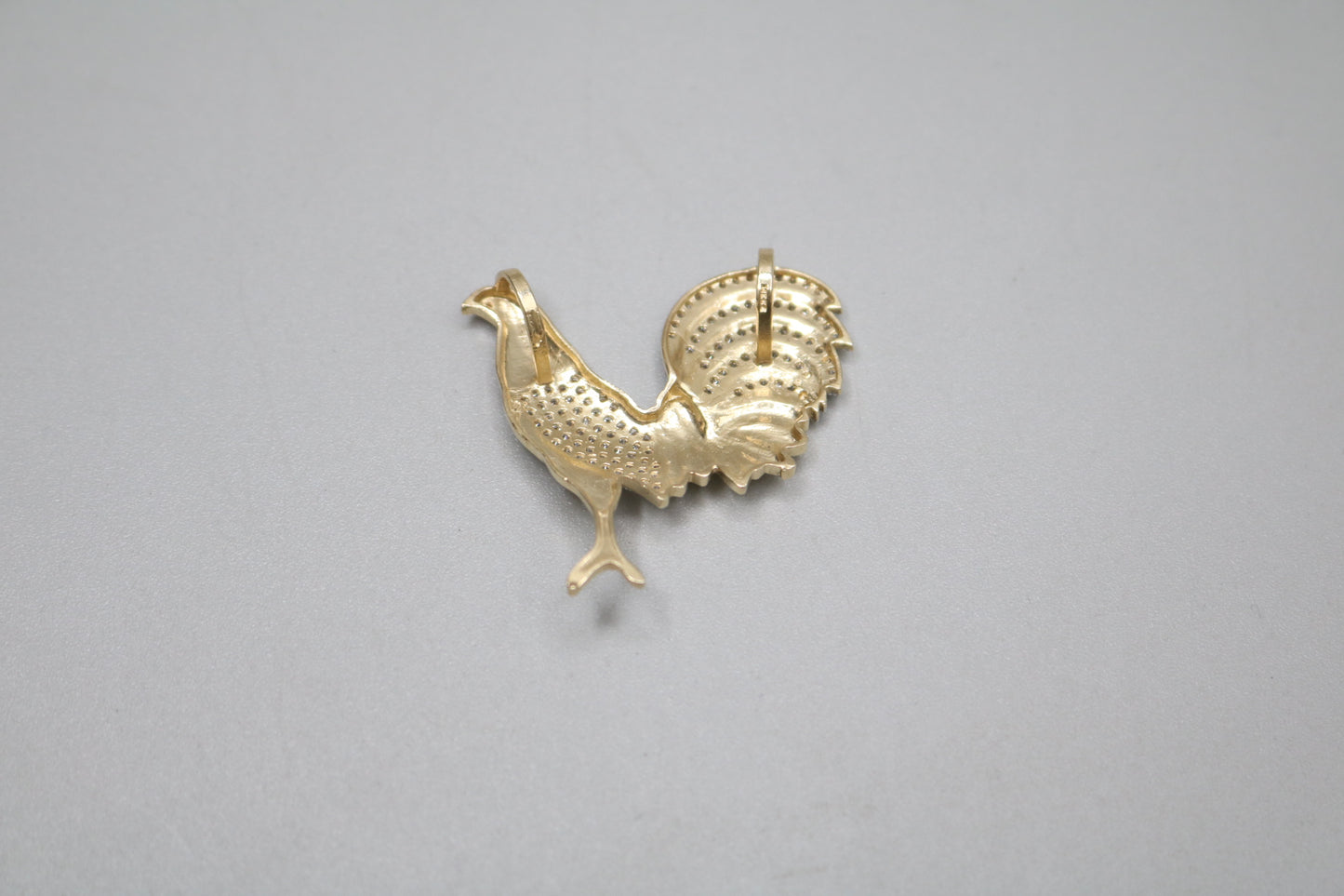 14K Yellow Gold Rooster Charm with Clear Stones