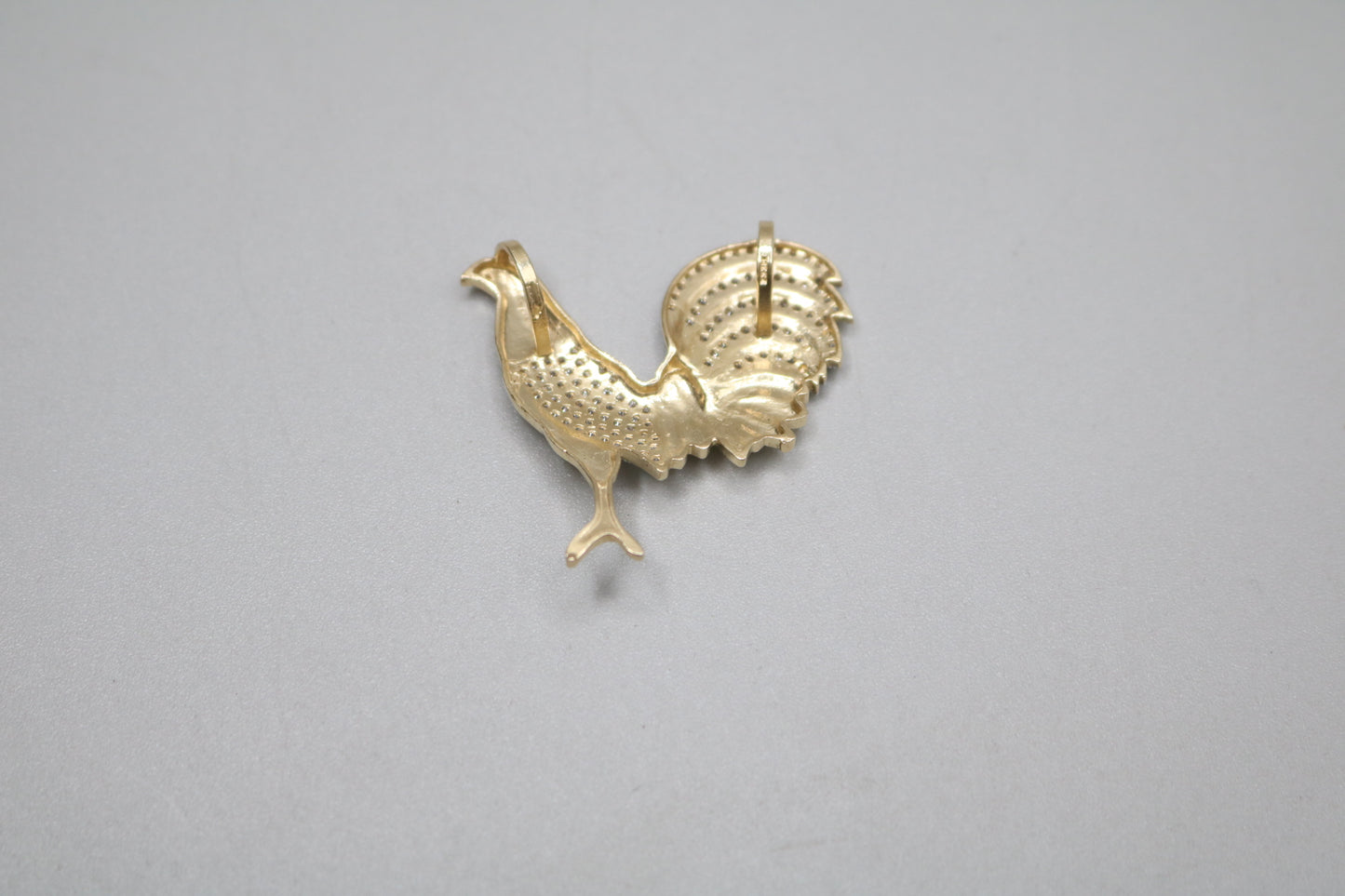 14K Yellow Gold Rooster Charm with Clear Stones