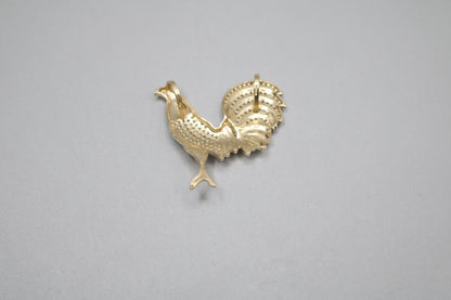 14K Yellow Gold Rooster Charm with Clear Stones