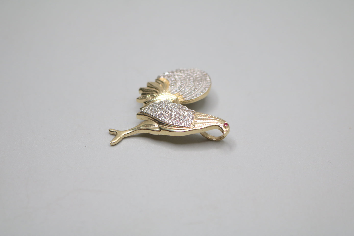 14K Yellow Gold Rooster Charm with Clear Stones