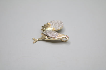 14K Yellow Gold Rooster Charm with Clear Stones