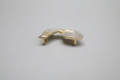 14K Yellow Gold Rooster Charm with Clear Stones