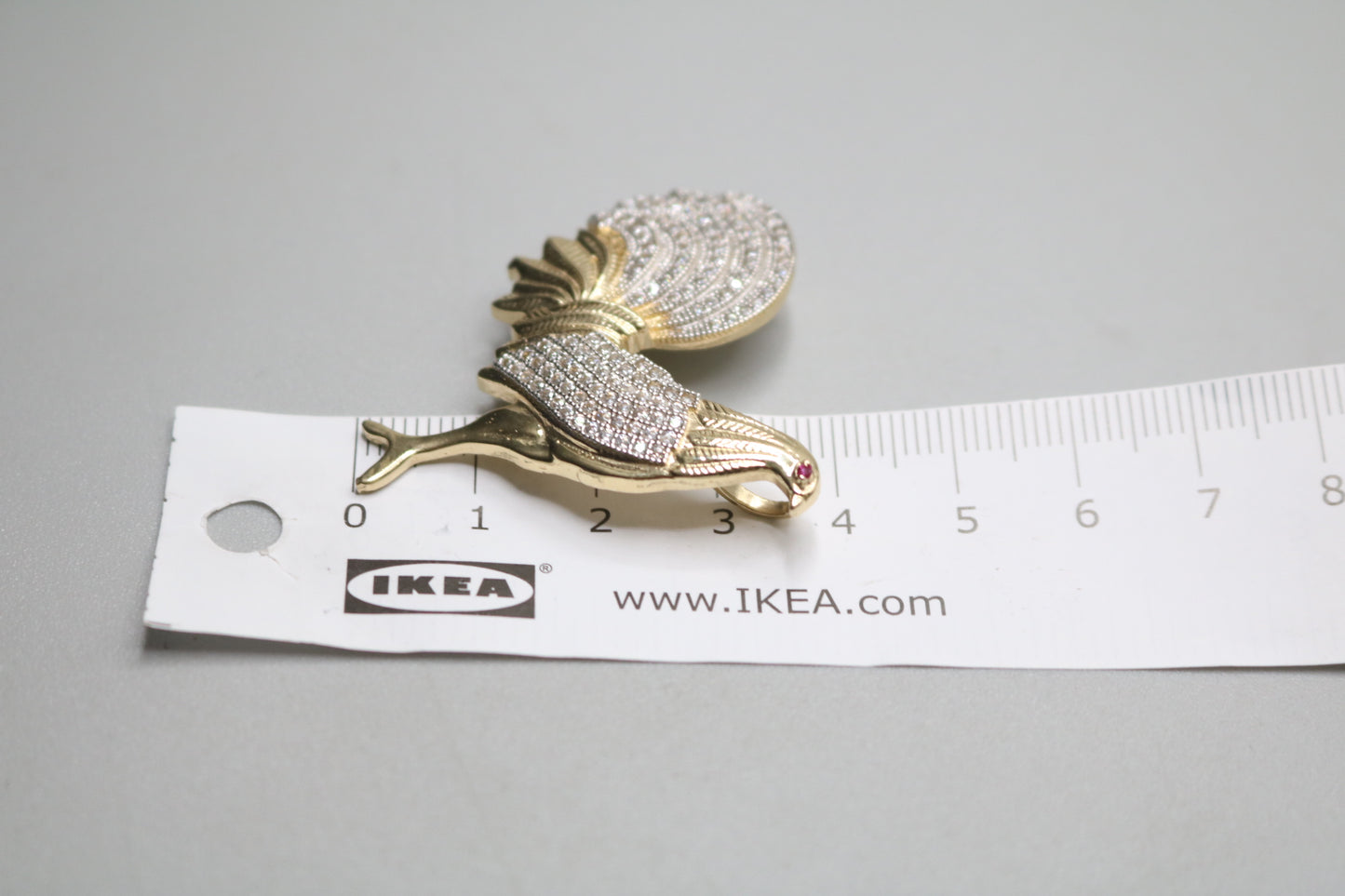 14K Yellow Gold Rooster Charm with Clear Stones