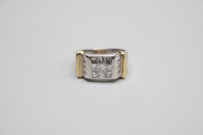 Platinum Invisible Set Princess Cut Diamond Cluster Ring with 18K Yellow Gold Accents (1.57 CTW) (Size 8 3/4)