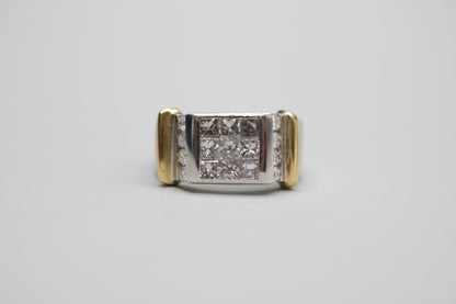 Platinum Invisible Set Princess Cut Diamond Cluster Ring with 18K Yellow Gold Accents (1.57 CTW) (Size 8 3/4)