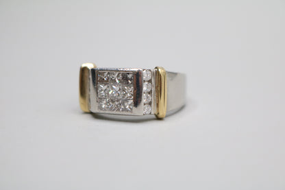 Platinum Invisible Set Princess Cut Diamond Cluster Ring with 18K Yellow Gold Accents (1.57 CTW) (Size 8 3/4)