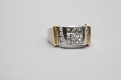 Platinum Invisible Set Princess Cut Diamond Cluster Ring with 18K Yellow Gold Accents (1.57 CTW) (Size 8 3/4)