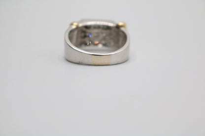 Platinum Invisible Set Princess Cut Diamond Cluster Ring with 18K Yellow Gold Accents (1.57 CTW) (Size 8 3/4)