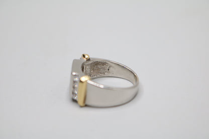 Platinum Invisible Set Princess Cut Diamond Cluster Ring with 18K Yellow Gold Accents (1.57 CTW) (Size 8 3/4)