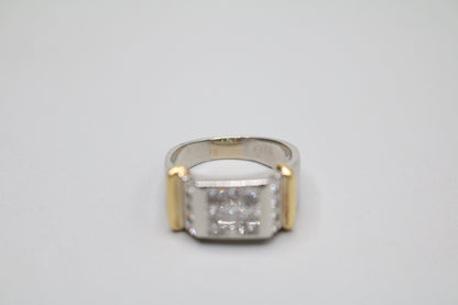 Platinum Invisible Set Princess Cut Diamond Cluster Ring with 18K Yellow Gold Accents (1.57 CTW) (Size 8 3/4)