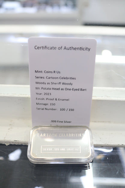 Cartoon Celebrities Toy Story 1oz .999 Fine Siler And Enamelled Bar