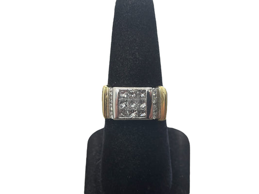 Platinum & 18K Yellow Gold Accents Invisible Set Princess Cut Diamond Cluster Ring (Size 9 3/4) (Local pick-up only)