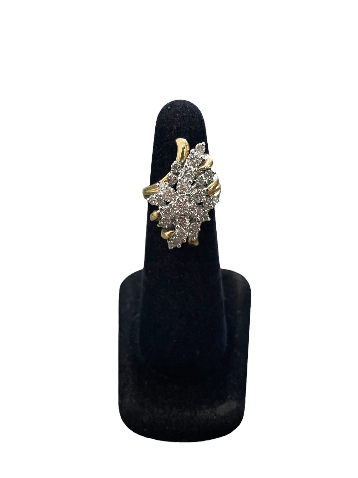14K Yellow Gold Waterfall Style Diamond Cluster Ring (Size 5) (Local pick-up only)