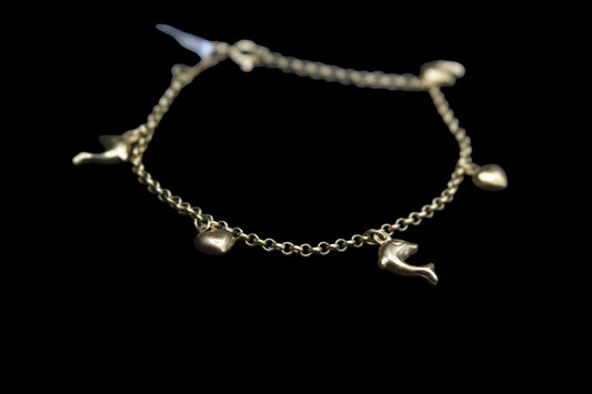 18k Yellow Gold Rolo Dolphin Anklet (Length 7")