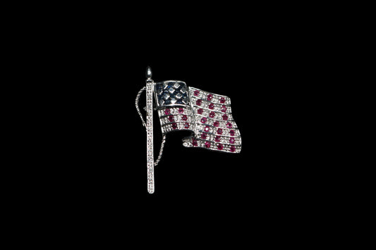 14K White Gold Diamond American Flag Pin