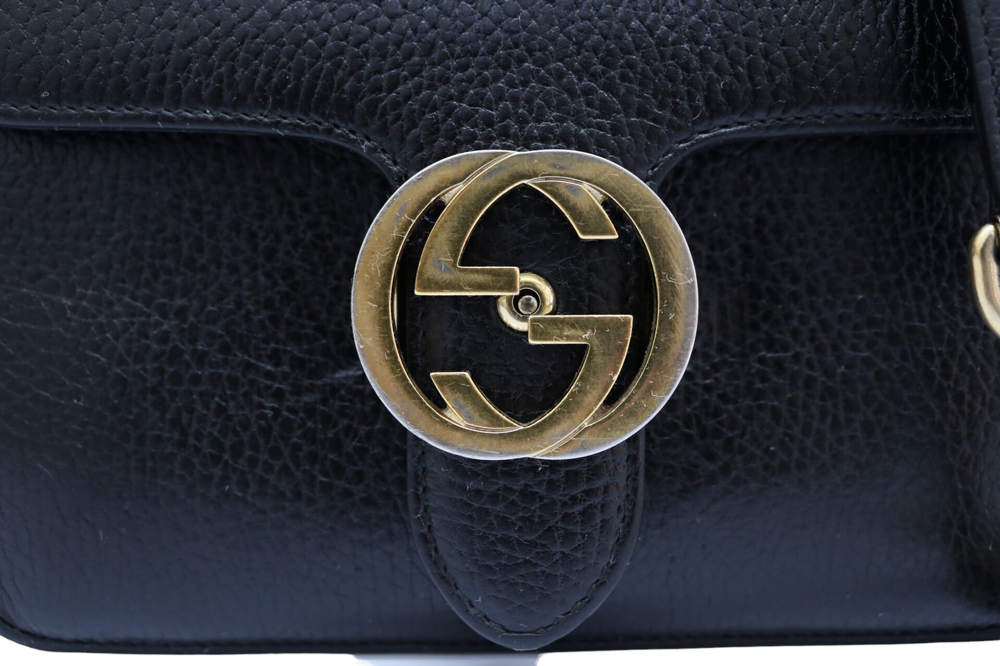 GUCCI Interlocking G Leather Chain Black Shoulder Bag