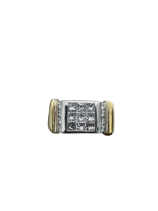 Platinum & 18K Yellow Gold Accents Invisible Set Princess Cut Diamond Cluster Ring (Size 9 3/4) (Local pick-up only)
